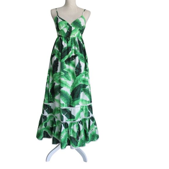 Forever 21 Monstera Palm Print Maxi Dress Size S - Picture 1 of 15